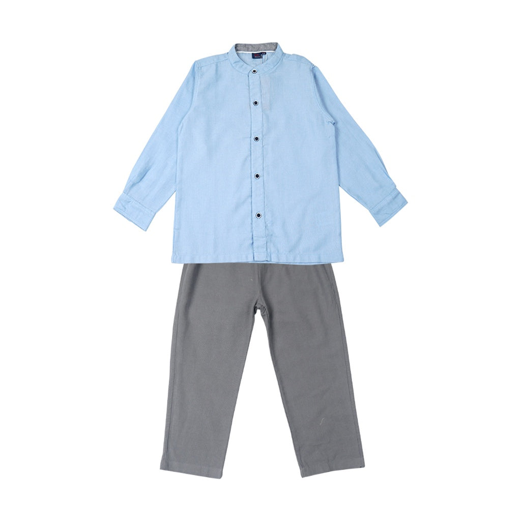 Blue Shirt & Grey Pant Set